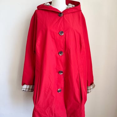 Vintage 1990s L.L.Bean Red Raincoat with flannel lining / XL 