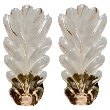 Pair of Barovier & Toso Glass Leaf Sconces