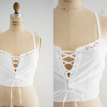 Antique White Cotton Lace-up Bralette/Camisole 