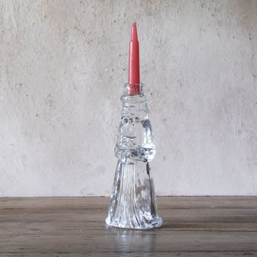 Father Christmas Crystal Candlestick Holder, Glass Santa Candle Holder 