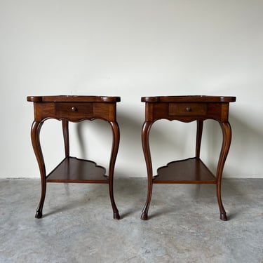 French Provincial Louis XV - Style Walnut Side Tables - a Pair 