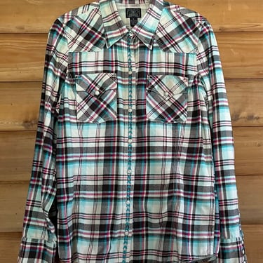 Lucky Brand Dungarees America Western Cut Plaid Flannel Shirt Women's 