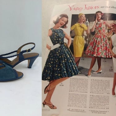 Paris and She Sizzles - Vintage 1960s NOS Penaljo Cadet Blue Suede Leather Sandal Shoes Heels - 8M 