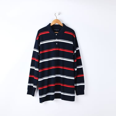 Vintage 90s Oversized Striped Polo - navy, white & red - vintage, rugby, preppy, americana - men's 3XL tall 