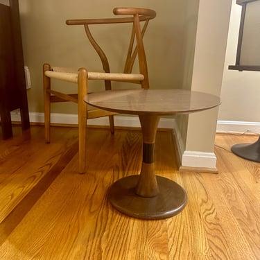 1970s Mid-Century Modern Walnut Round Low Side Table Tulip - Free Shipping 