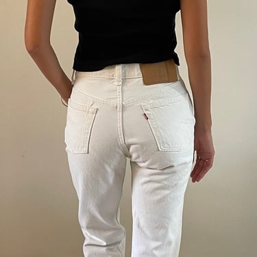80s white Levis 501 jeans / vintage white denim high waisted button fly Levis 501 jeans made in USA | Size 27 waist 
