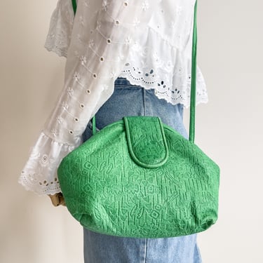 leather crossbody bag 80s vintage green leather small cute crossbody purse 