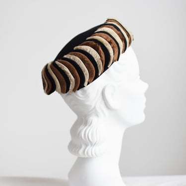 1960s Black and Brown Wool Pillbox Hat 