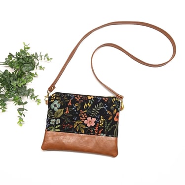 Small Crossbody Bag/ Rifle Paper Midnight Amalfi Herb Garden/ Vegan Leather/ Boho Crossbody/ 