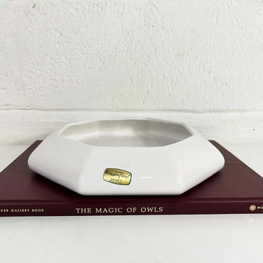 Vintage Haeger Pottery White Shallow Bowl Vase Ceramic Art Deco #8851 Floral Octagon 80s 1980s Revival 