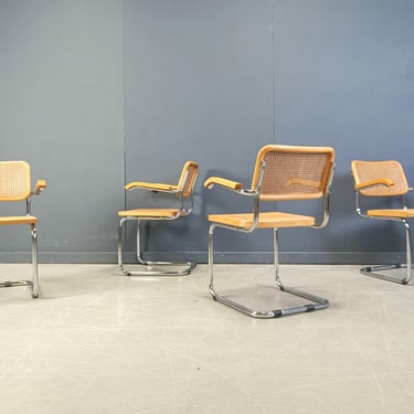 Set of 4 vintage Marcel Breuer style armchairs, made in italy, 1970s - mid century modern marcel breuer chairs - vintage dining chairs 