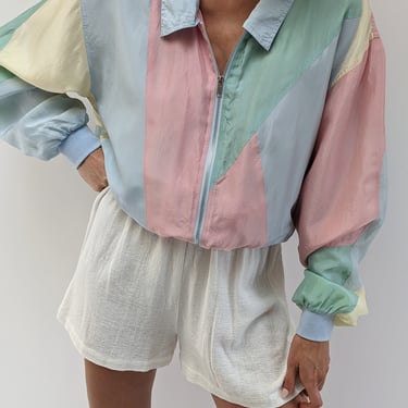 Fun Vintage Pastel Silk Bomber Jacket