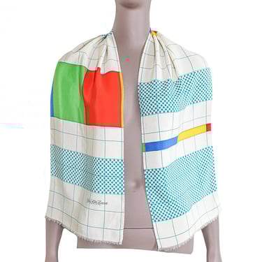 Saks Fifth Avenue Geometric Colorful Silk Scarf Lightweight Travel Fringe Shawl Summer Beach Cover Elegant Evening Wrap Long Rectangle Scarf 