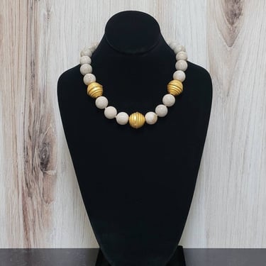White Coral and Vermeil Bead Choker Necklace - One of a Kind Jewelry 