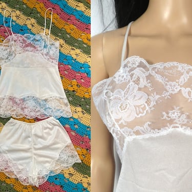 Vintage 60s/70s Designer Emilio Pucci For Formfit Rogers Saks Fifth Ave White Lace Lingerie Loungewear Set Made In USA Size S 