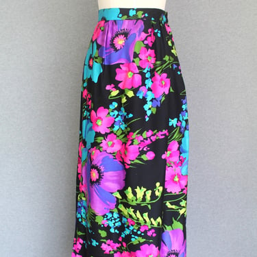 1970s - Maxi Skirt - Bright/Neon - Tropical Floral - Lined - 28
