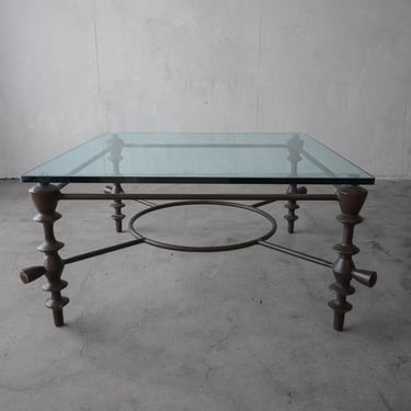 Giacometti Style Bronzed Finish and Glass Coffee Table 