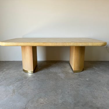 Karl Springer - Style  Grasscloth And Brass  Dining Table 