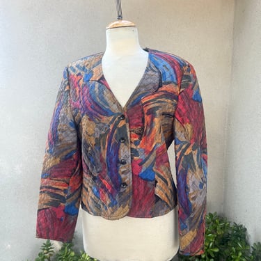 Vintage 70s Esprit quilted shirt jacket splash print Sz M 10 