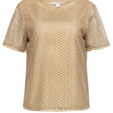 Diane von Furstenberg - Gold Metallic Lace Short Sleeve Top Sz M