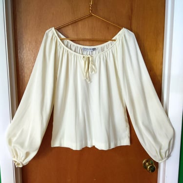 Groovy Vintage 60s 70s Cream Colored Boho Peasant Blouse 
