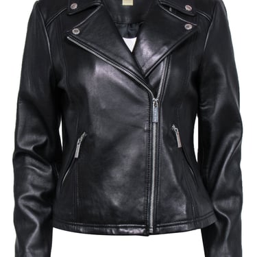 Michael Michael Kors - Black Smooth Leather Moto Jacket Sz M