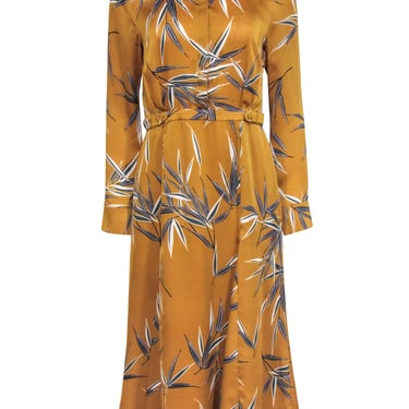 Equipment - Mustard Yellow Leaf Print Long Sleeve Dress Sz 6