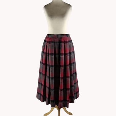 Clan Crest 1980s Scottish Vintage Rasberry Red Check Wool Midi Skirt Size M 