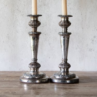 Silver Plated Candle Holders Pair, Set of Two Vintage Candlestick Holders 