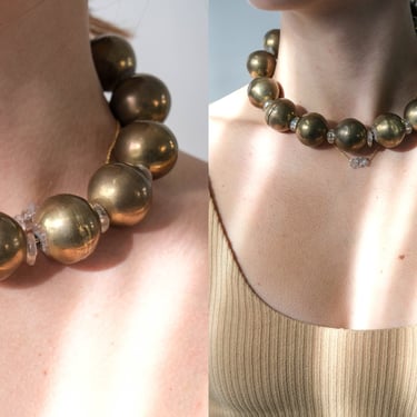 Vintage Bulbous Metal Bead Chunky Choker Necklace | One Size, Adjustable | Statement Piece, 80s | 1980s Designer Layering Boho Bohemian 