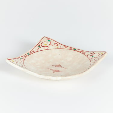 Ceramic Glazed Square Plate with Hand Painted Designs 