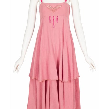 Ann Reeves & Co. 1970s Vintage Butterfly Cut-Out Pink Cotton Tiered Dress 