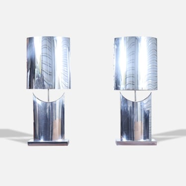 Vintage Oversized Chrome Lamps by Curtis Jere, Signed