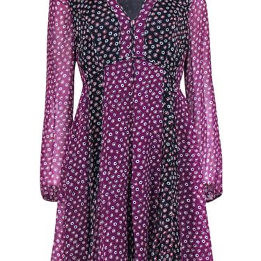 Diane von Furstenberg - Purple & Navy Polka Dot Silk Midi Dress Sz 10