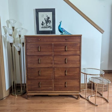 Mid Century Modern Antique 5 Drawer Highboy Dresser