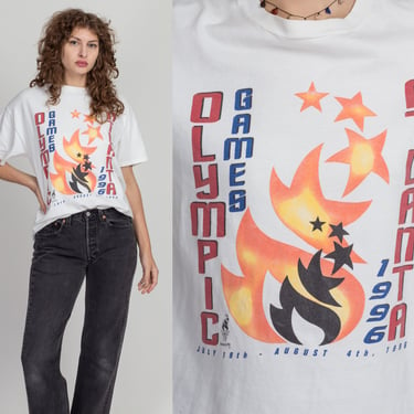 Vintage 1996 Atlanta Olympics T Shirt - Men's Medium, Women's Large | 90s Georgia Flame Graphic Tourist Tee 