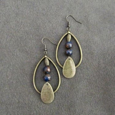 Blue jasper teardrop hoop earrings 