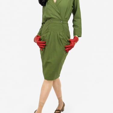 Women’s Military Green Pencil Dress Size Small Slim Fit Trendy Office Chic Style Fall Pencil Dress Long Sleeve Casual Short Holiday Dress 