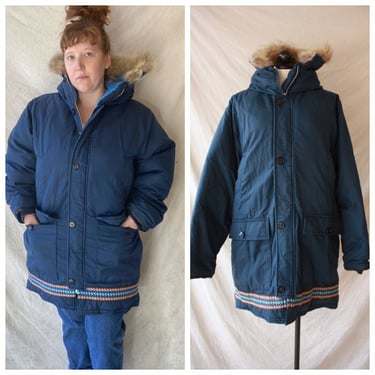 70s Pioneer Sportswear Down Filled Parka Fur Lined Hood Extreme Cold Weather Nylon Coat 