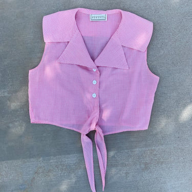 Vintage 90’s Country Romance Pink Gingham Button-up Tie Blouse 