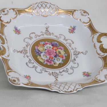 Gerold Porzellan Bavaria Porcelain Floral Serving Bowl Dish with Handles 3092B