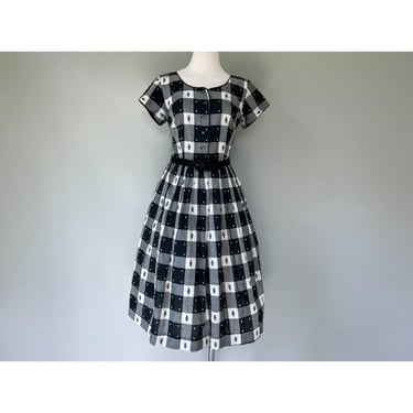 1950s Black & White Back to School Teacher's Buffalo Plaid Dress sz Medium 
