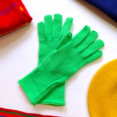 Cozy Vintage 60s 70s Lime Green Winter Gloves by Aris 