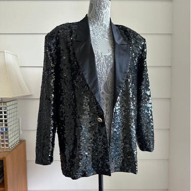 Vintage Sequin Jacket | Black Sequin Tuxedo Jacket | Vintage tuxedo Jacket |  Holiday Festive Jacket 