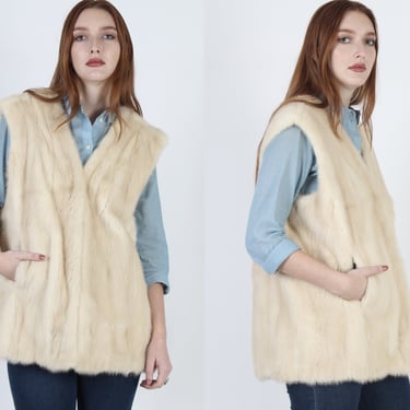 Plush Blonde Mink Fur Vest, Casual Short Sleeveless Real Fur Size Large L 