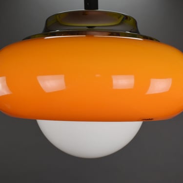 Vintage Meblo Guzzini Orange Pendant Light, MCM Hanging Lamp, Atomic Light Design, Orange Plastic Light Fixture, 70's Light Design, Retro 