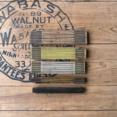 Vintage Lot of 5 Wood & Metal Folding Rulers 