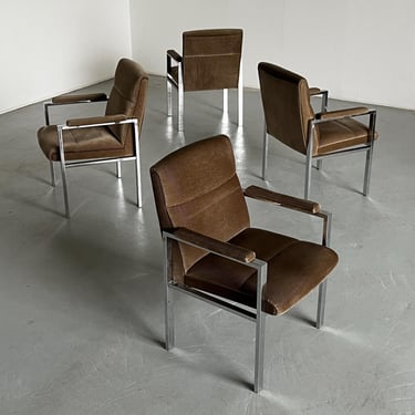 Mid-Century Modern Chrome Tubular Steel and Corduroy Upholstery Armchairs, 1970s Germany 