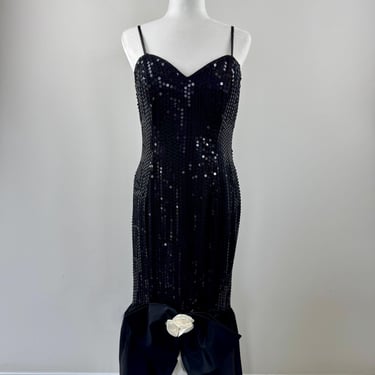 1980s Roberta Sequin Black & White Gown 