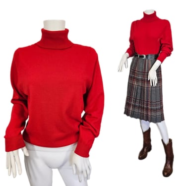 James Pringle 1980's Red Cashmere Turtle Neck Sweater I Sz Med I Scotland 